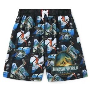 Jurassic World Rebirth Boys Swim Trunks Dinosaur Print Black Shorts Sz 8/ #26284